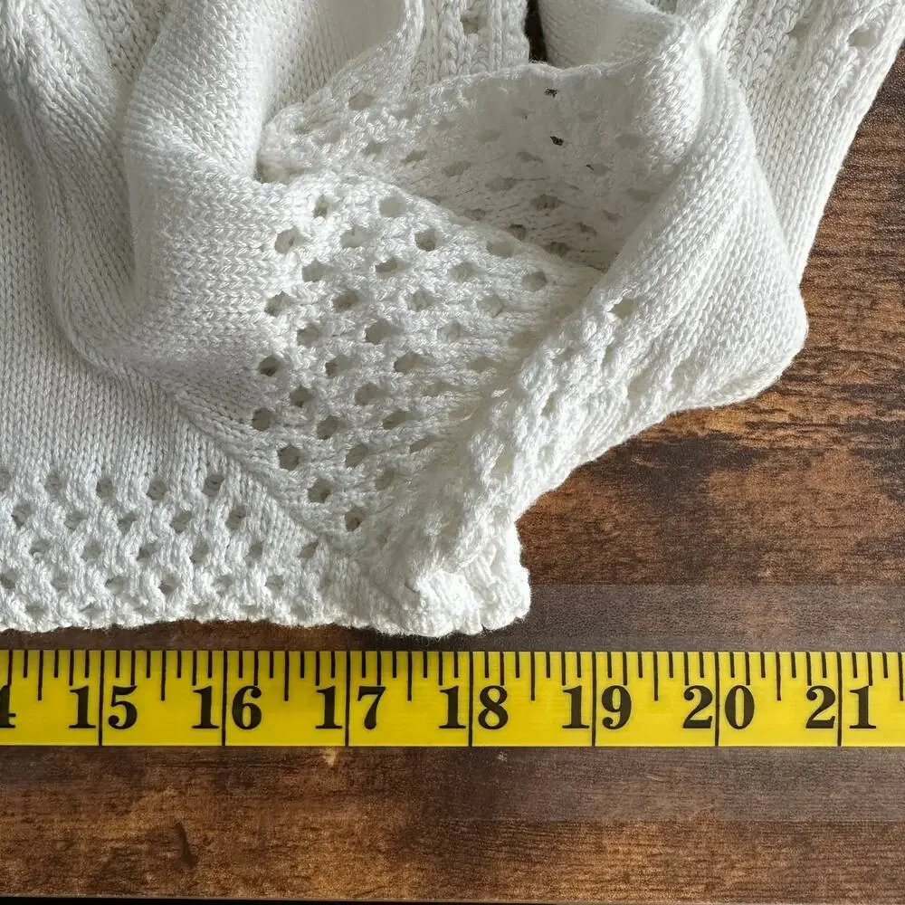 Open Crochet Kimono Cardigan Sweater White Medium Coastal Boho Cottagecore EUC